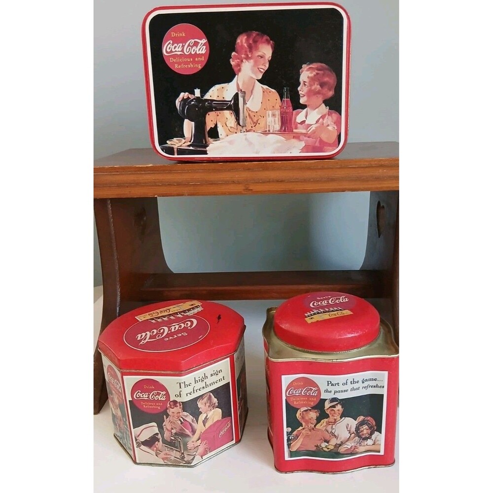 3 Vtg 1990s Repro  Coca-Cola Collectible Tin  Bristolware  Bristol Ware